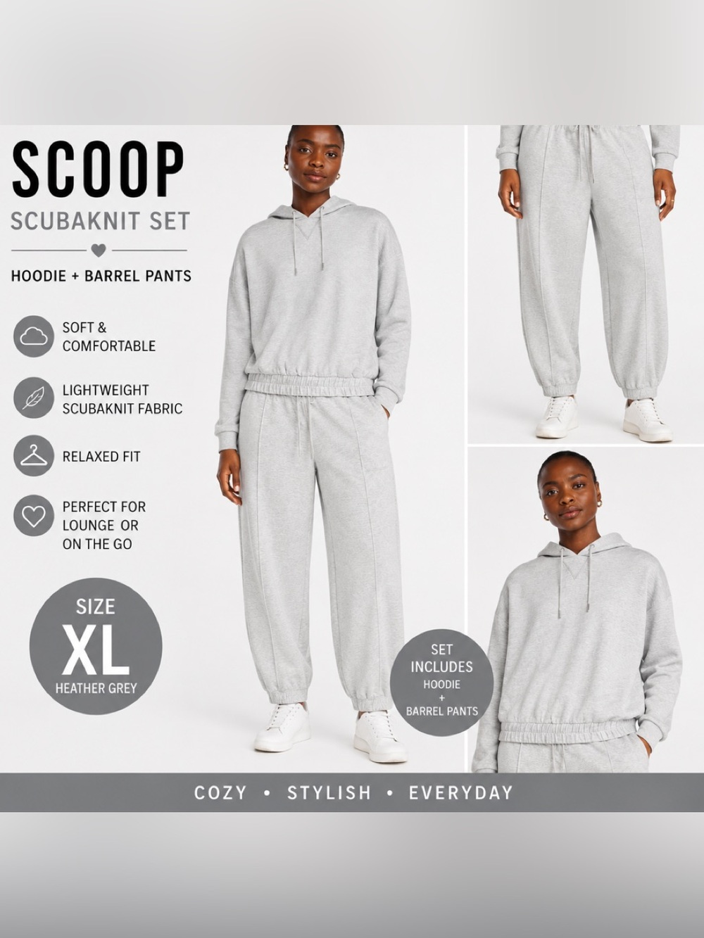 NWT Scoop Heather Grey Scuba Knit Set Size XL